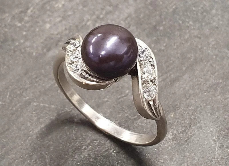 Luxury rings for women -Antique Black Pearl Ring - Genuine Black Pearl Ring - Black Pearl Silver Ring