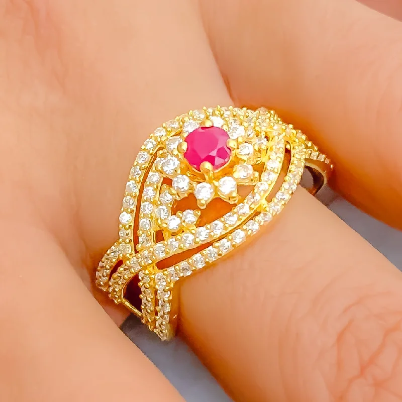 Unique rings for women -Radiant Chic 22k Gold CZ Statement Ring