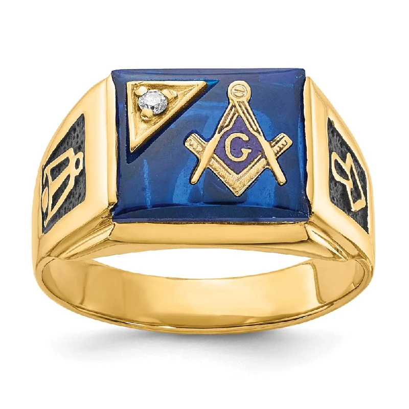 Chunky rings for women -Solid 14k Yellow Gold VS Simulated CZ Men's Masonic Ring