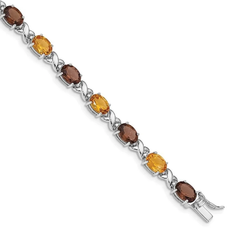 Gemstone bangles for women -Curata 925 Sterling Silver Rhodium Plated Smoky Quartz Citrine White Topaz Bracelet 7.5 Inch