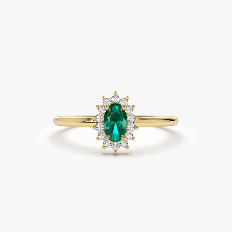 Platinum engagement rings for women -14k Emerald Ring with Halo Diamonds