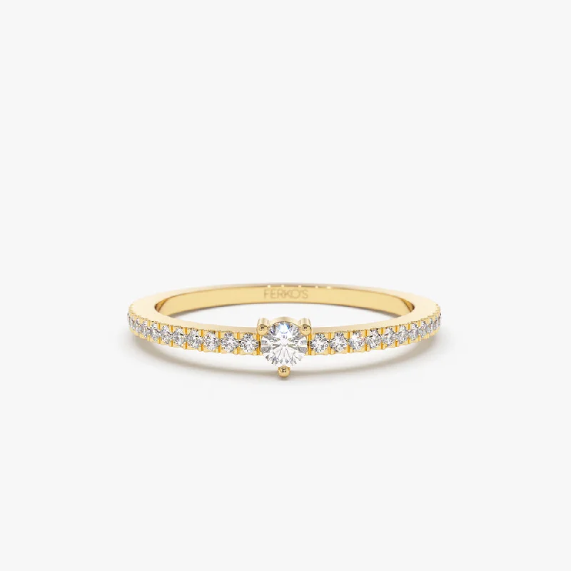 Engagement rings with intricate filigree design for women -14k Minimalist Pave Diamond Stacking Ring