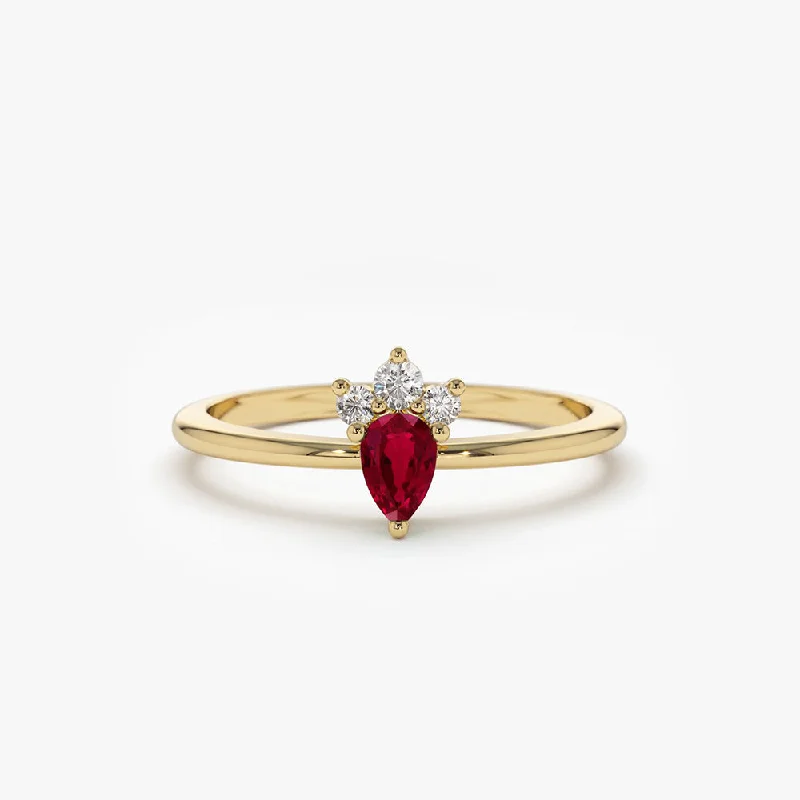 Rose gold engagement rings for women -14k Mini Ruby and Diamond Ring