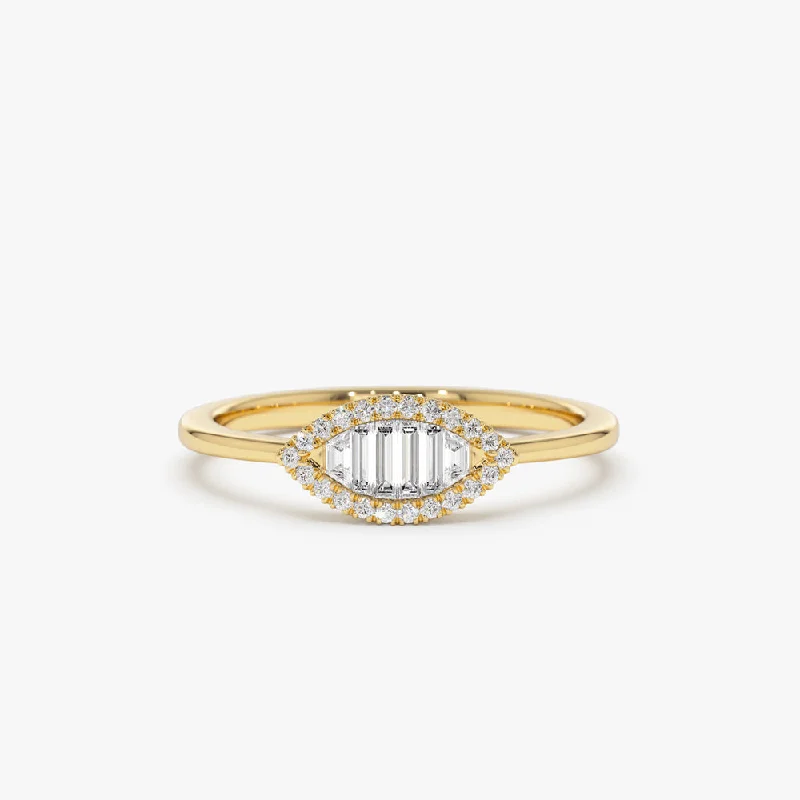 Classic engagement rings for women -Marquise Baguette Diamond Ring in 14K