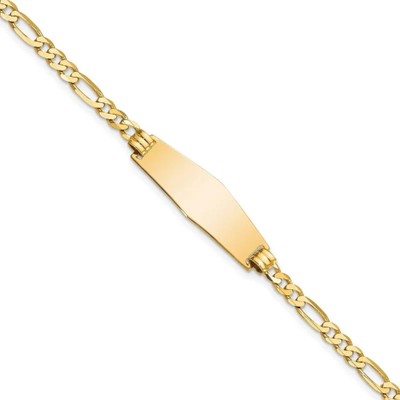 Friendship bracelets for women -Curata 9.5mm 14k Yellow Gold Engravable Flat Figaro Link Soft Diamond Shape ID Bracelet