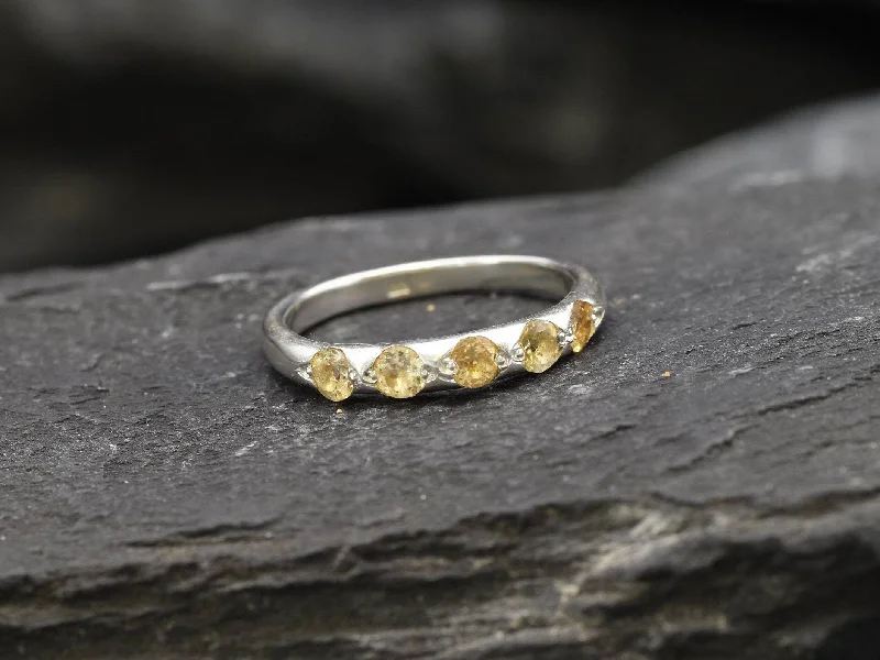 Boho rings for women -Citrine Band - Yellow Minimalist Ring - Dainty Eternity Band