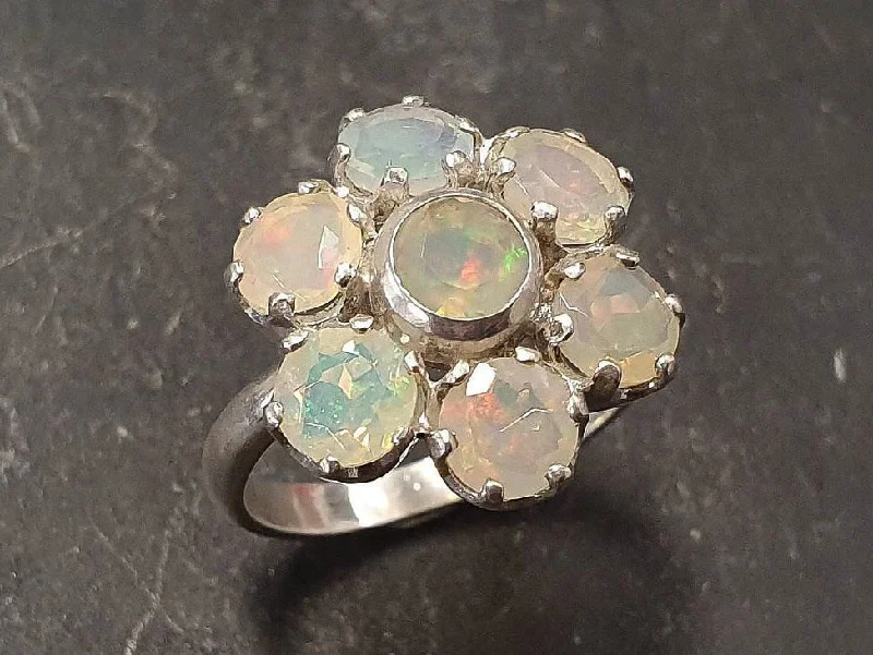 Bold rings for women -Opal Flower Ring - Yellow Cocktail Ring - Vintage Statement Ring