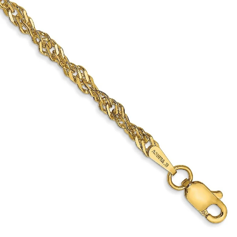 Classic bracelets for women -Curata 14k 2.75mm Lightweight Singapore Chain Bracelet - 9 Inch