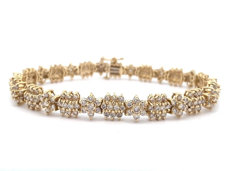 Diamond bangles for special occasions for women -14K Yellow Gold Illusion Style Alternating Pattern Diamond Tennis Bracelet