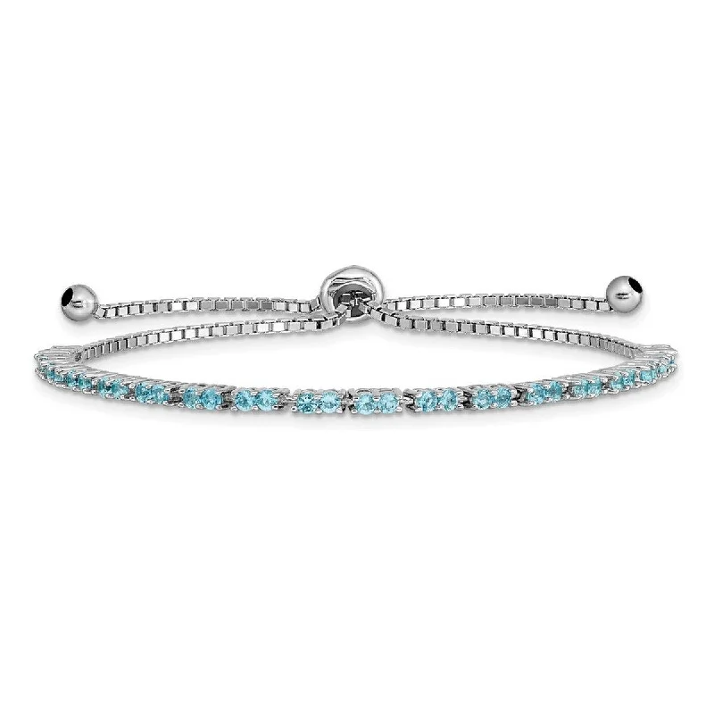 Boho bracelets for women -Curata 925 Sterling Silver Rhodium Plated December Light Blue CZ Cubic Zirconia Simulated Diamond Adj Bracelet