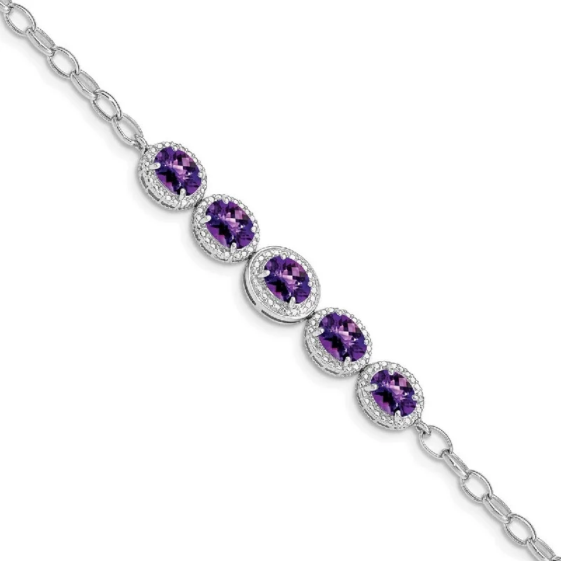 Crystal bracelets for women -Curata 925 Sterling Silver Rhod Plat Amethyst Bracelet 8 Inch