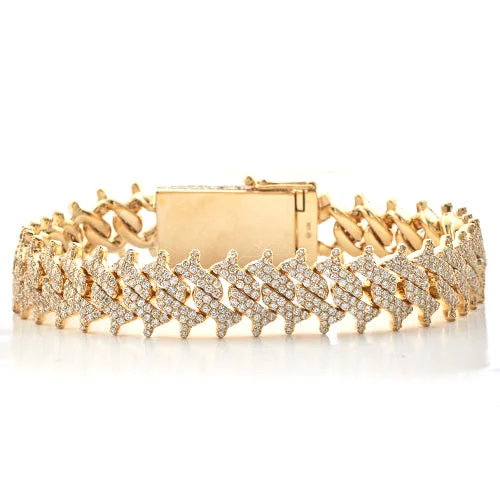 Sparkling bracelets for women -10KY 12.50CTW DIAMOND SPIKE MIAMI CUBAN BRACELET