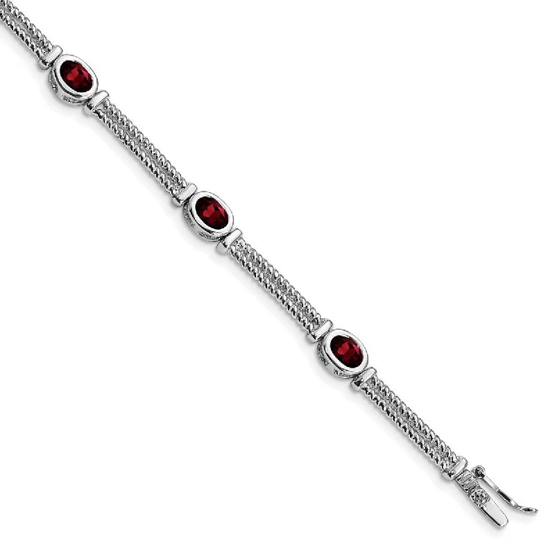 Birthstone bracelets for women -Curata 925 Sterling Silver Polished Box Catch Closure Garnet Bracelet 7 Inch Box Clasp