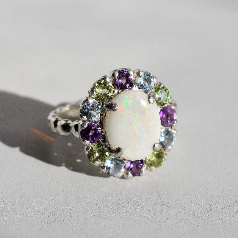 Elegant solitaire rings for women -Vintage Opal Ring - Multistone Flower Ring - Victorian Ring