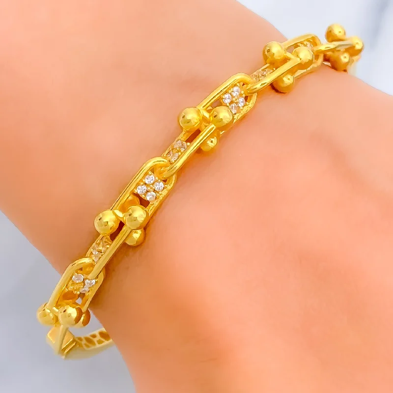 Silver bangles for women -Timeless Ornate 22k Gold CZ Bangle Bracelet