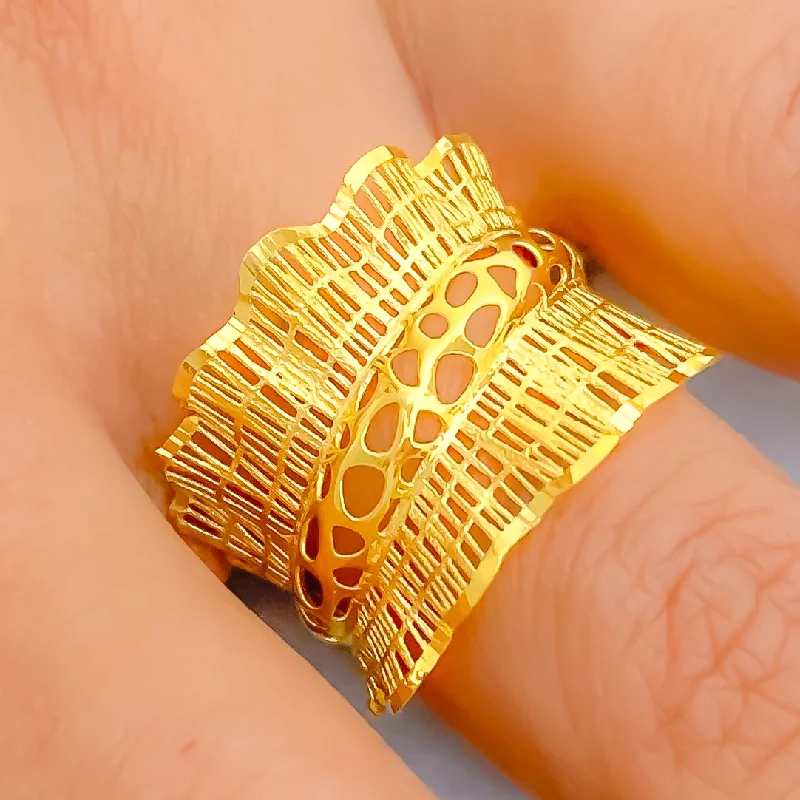 Ruby rings for women -Dazzling Mesh 21k Gold Ring