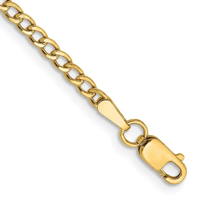 Gold bracelets for women -Curata 10k 2.5mm Semi-solid Curb Link Chain Bracelet - 7 Inch