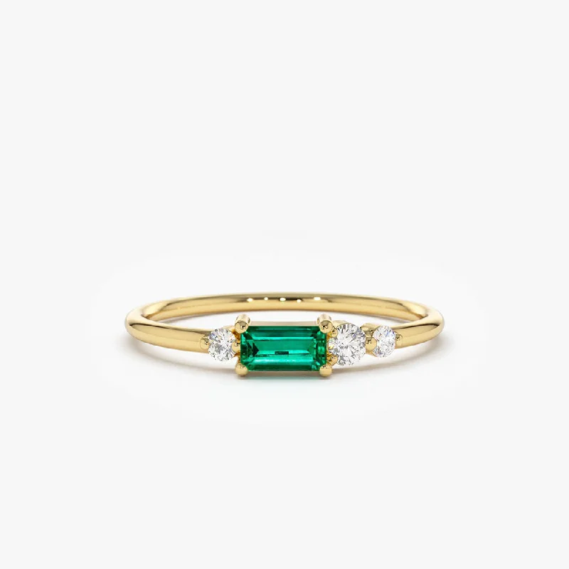 Engagement rings with rose gold accents for women -14k Gold Baguette Emerald Diamond Ring