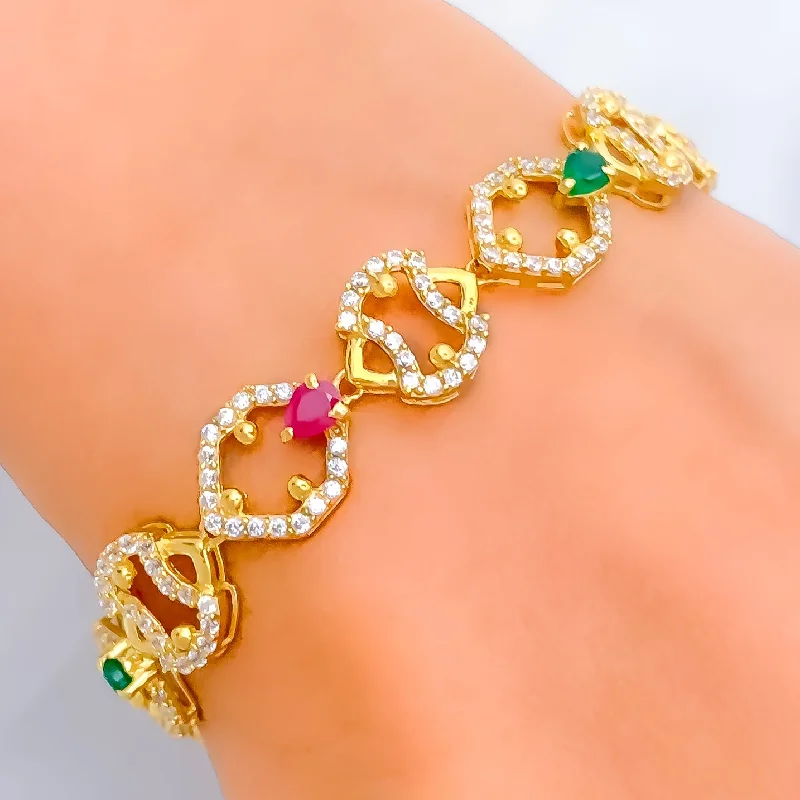 Gold bangles with diamonds for women -Vibrant Festive 22k Gold CZ Bracelet