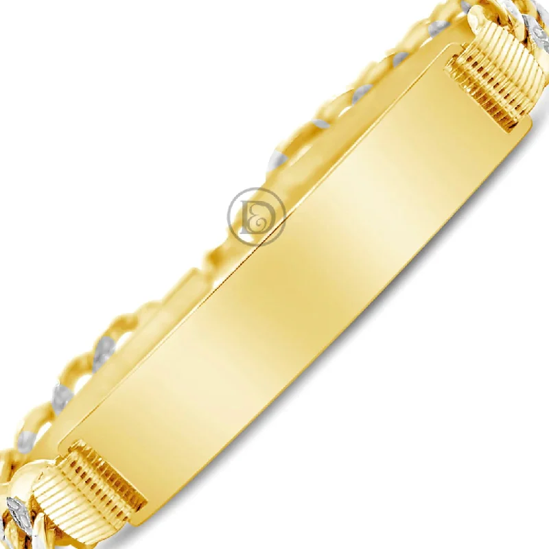 Leather bangles for women -10K Yellow Gold Two Tone Hollow Pave ID Bracelet