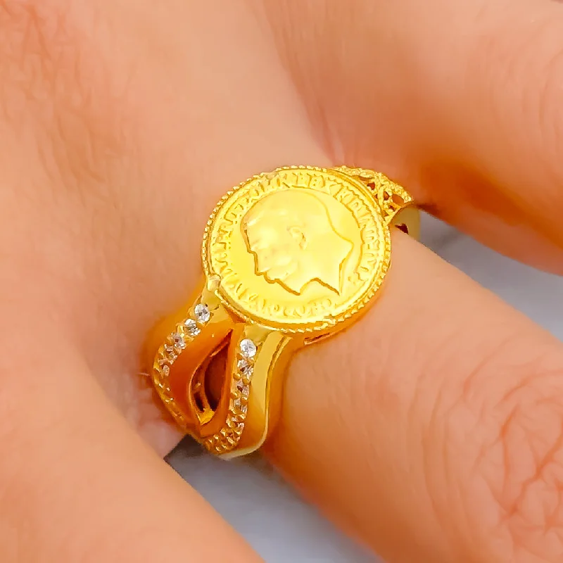 Heart-shaped rings for women -Fancy Ethereal 21k Gold CZ Ring