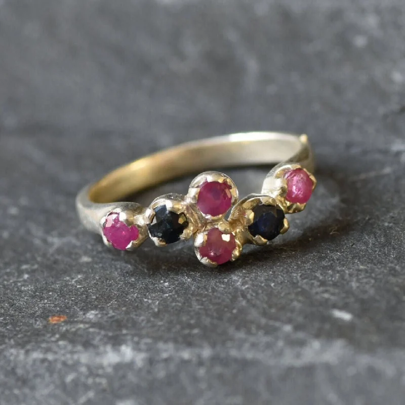 Vintage engagement rings for women -Genuine Ruby Ring - Natural Sapphire Ring - Vintage Bypass Band