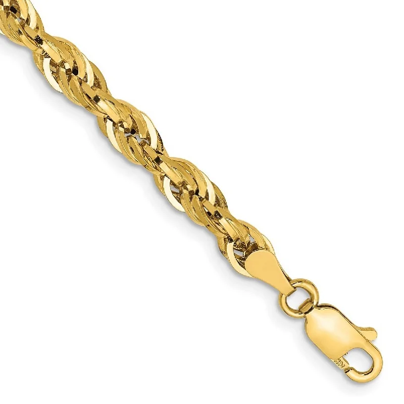 Multi-strand bracelets for women -Curata 10k Yellow Gold 4.25mm Semi solid Rope Chain Bracelet