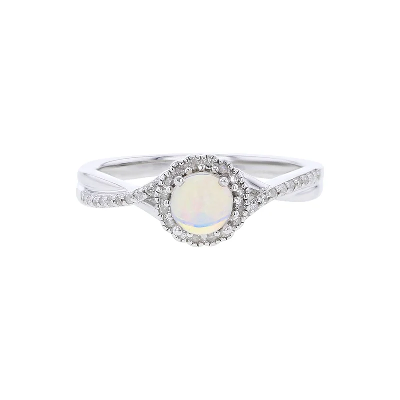 Vintage style engagement rings for women -Silver Sweet Treat Opal & Diamond Ring