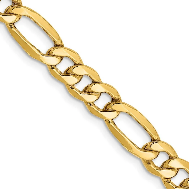 Gemstone bracelets for women -Curata 10k Yellow Gold Polished 6.6mm Semi Solid Figaro Chain Bracelet