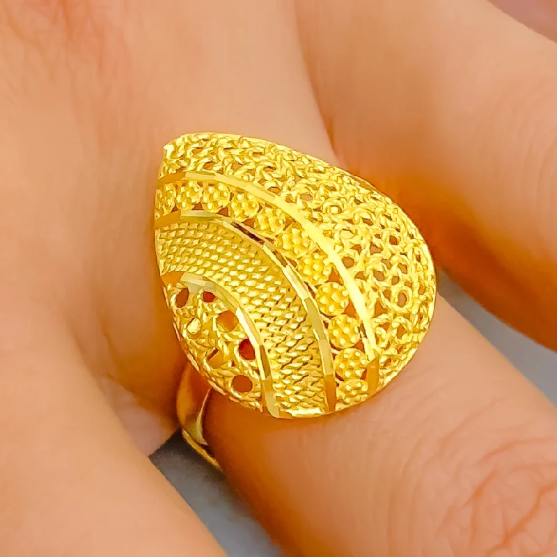 Fashionable rings for women -Graceful Ornate 22k Gold Semi Statement Ring