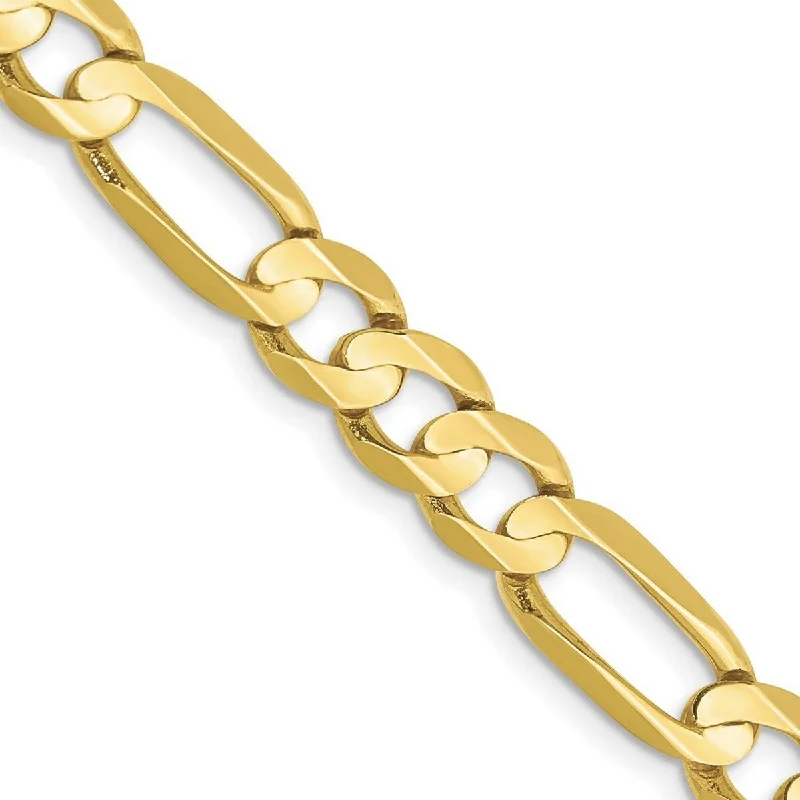 Fashion bangles for women -Curata 10k Yellow Gold Solid Polished Lobster Claw Closure Light Figaro Chain Bracelet - 8 Inch - 6.75mm - Lobster Claw