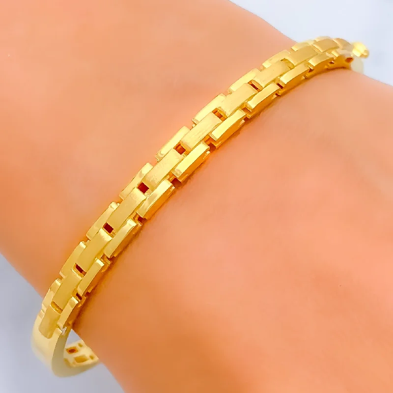 Charm bracelets for women -Stylish Box Linked 22k Gold Bangle Bracelet