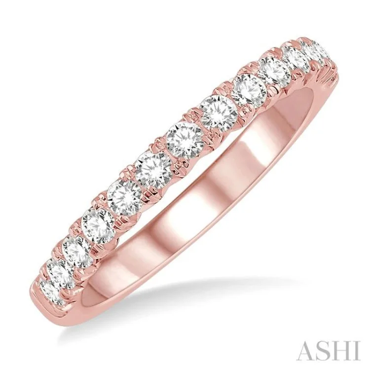 Engagement rings with side stones for women -1/2 ctw Round Cut Diamond Wedding Band in 14K Rose Gold