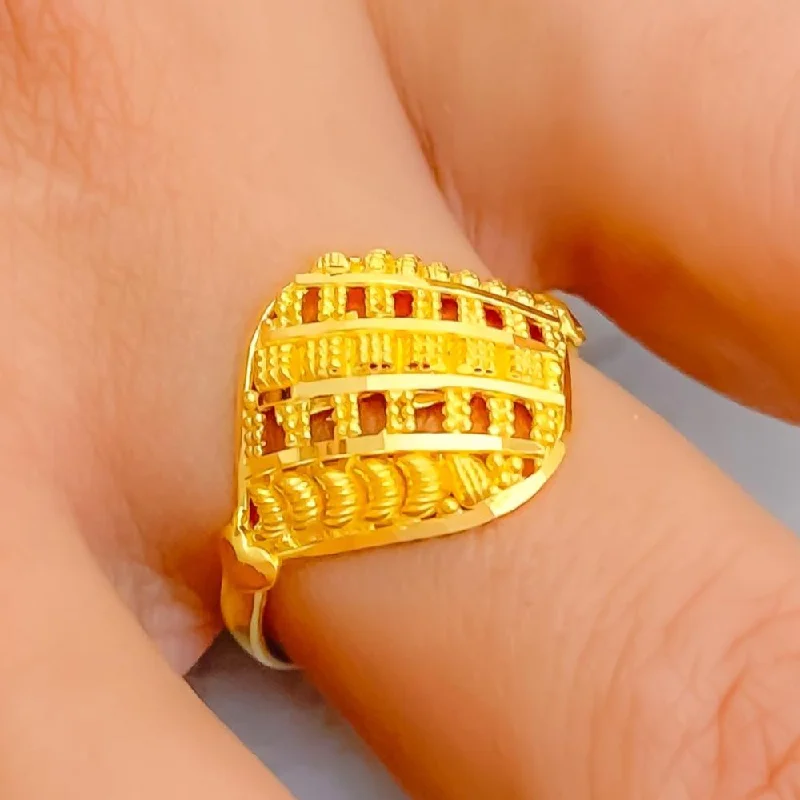 Vintage-inspired rings for women -Bold Poised Geometric Block 22K Gold Ring