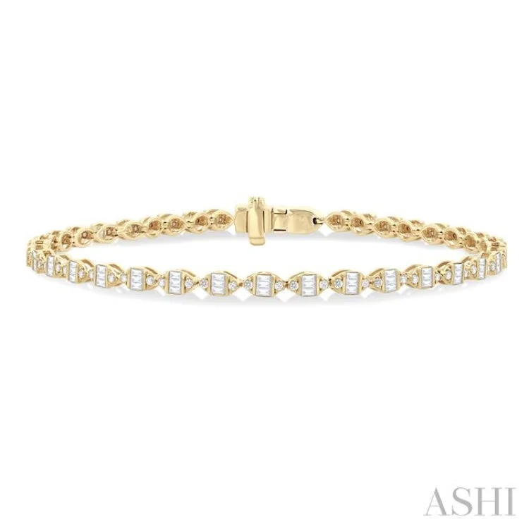 Silver diamond bracelets for women -1 1/6 ctw Marquise Shape Link Fusion Baguette and Round Cut Diamond Bracelet in 10K Yellow Gold