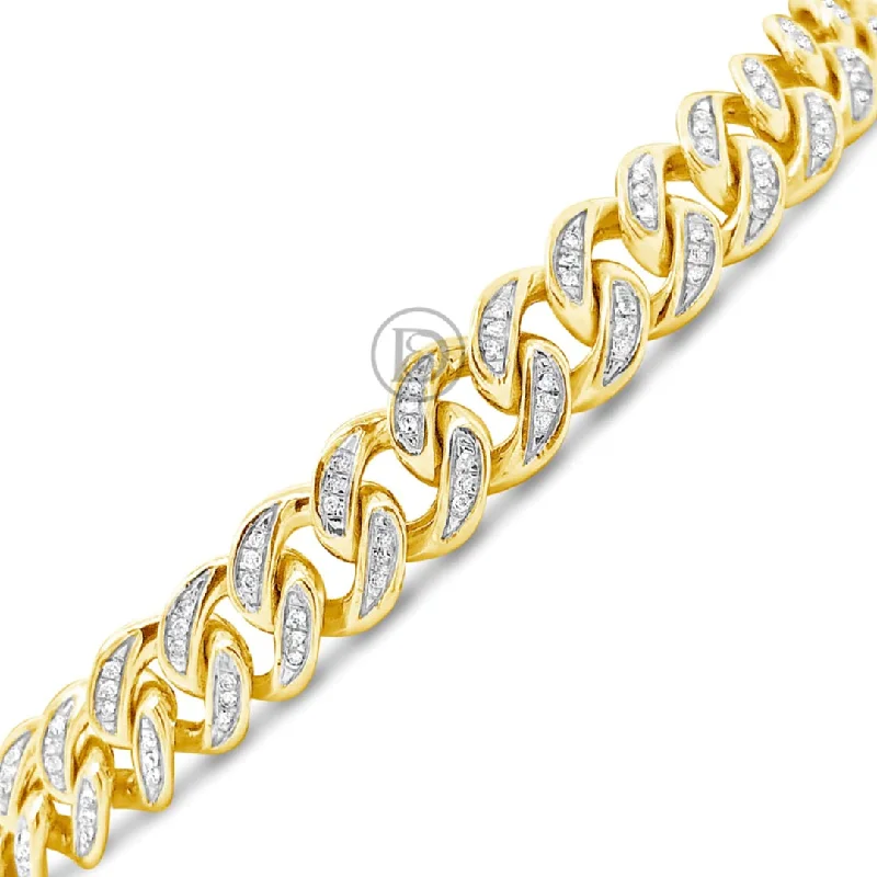 Adjustable bracelets for women -10K Solid Yellow Gold .84CT tw Round Cut Diamond Cuban Link 8.7mm Bracelet