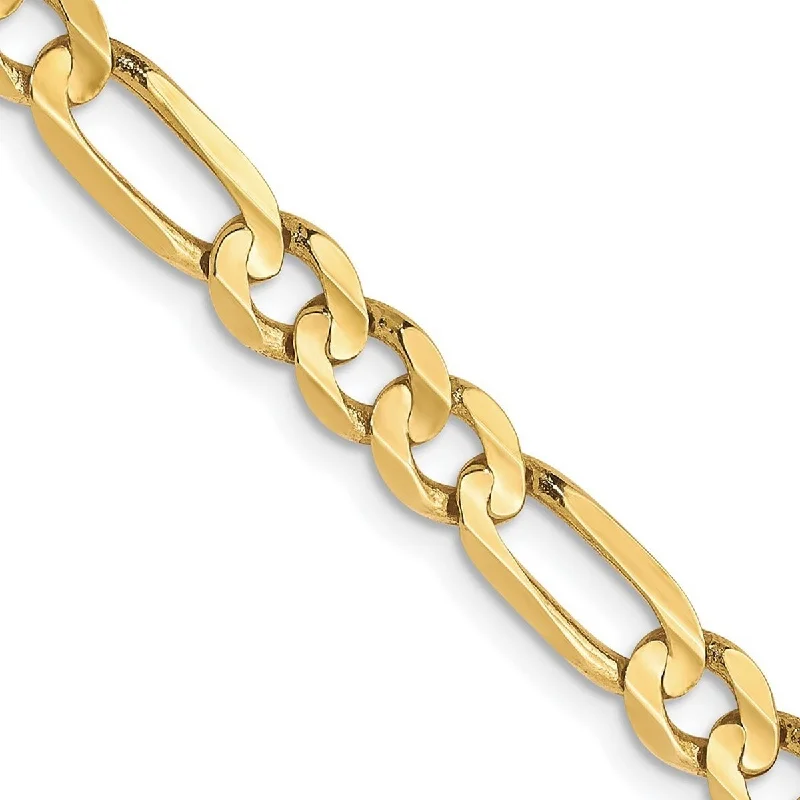 Luxury bracelets for women -Curata 10k Yellow Gold Solid Polished Lobster Claw Closure 4.5mm Light Figaro Chain Bracelet