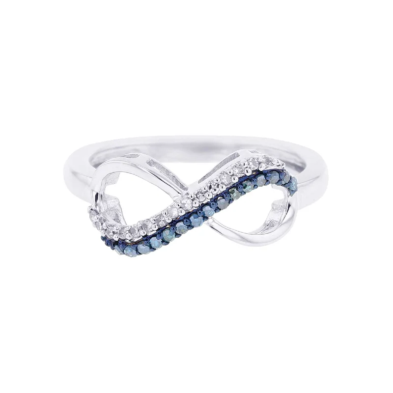 Engagement rings with side stones for women -Silver Legacy Infinity Sky Blue & White Diamond Ring