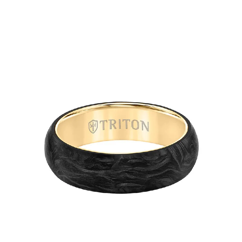 Black diamond rings for women -6MM 14K Gold Ring + Forged Carbon - Dome Profile with 14K Gold Interior