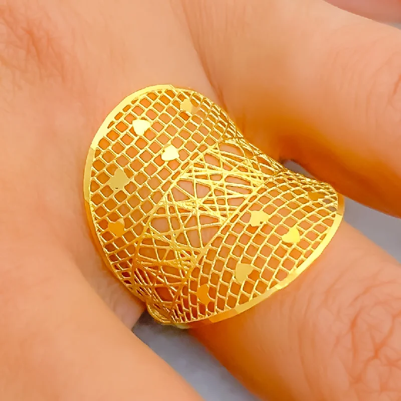 Stackable rings for women -Signature Mesh 21k Gold Ring