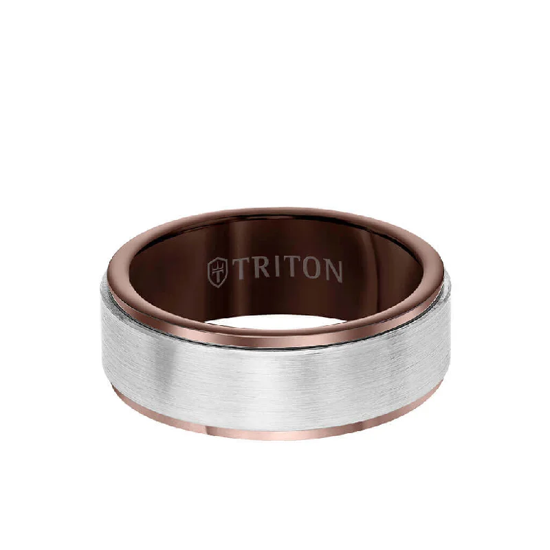 Two-tone rings for women -8MM Tungsten Carbide Ring - Satin Finish Center and Step Edge