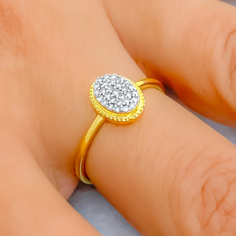 Minimalist engagement rings for women -Chic Oval 18K Gold + Pave Setting Diamond Ring