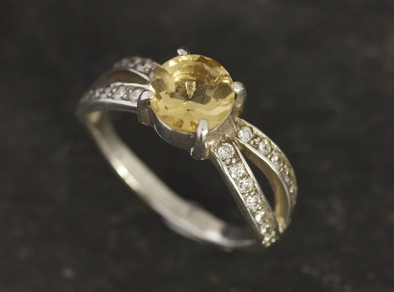 Luxurious wedding rings for women -Citrine Ring - Round Yellow Ring - Split Shank Ring