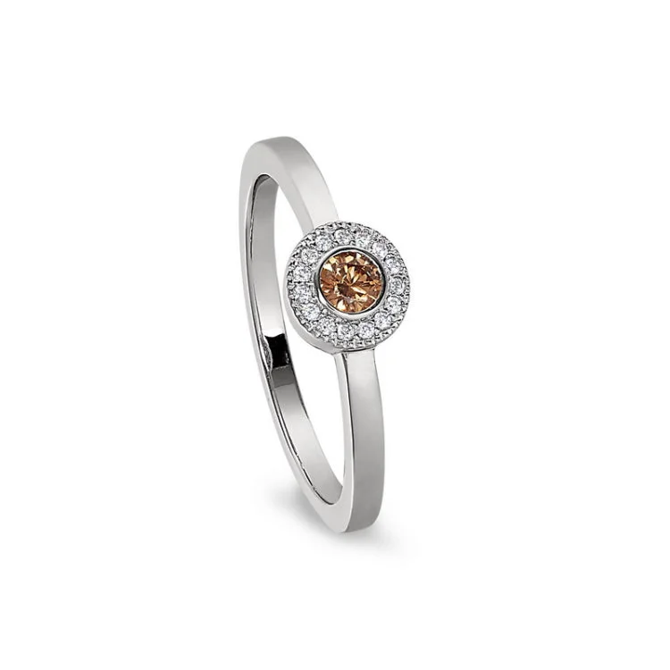 High-end engagement rings for women -Platinum Finish Sterling Silver Micropave Round Simulated Citrine Ring with Simulated Diamonds Size 7