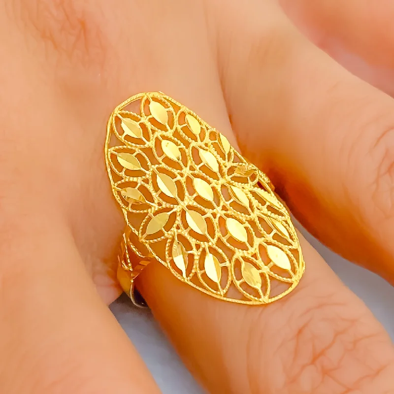 Adjustable rings for women -Golden Elegant 21k Gold Netted Oval Ring