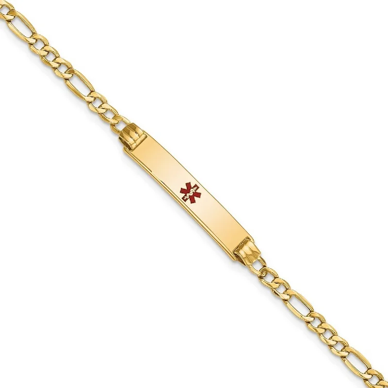 Dainty bracelets for women -Curata 5.5mm 14k Engravable Medical Polished Red Enamel ID With Semi solid Link Bracelet