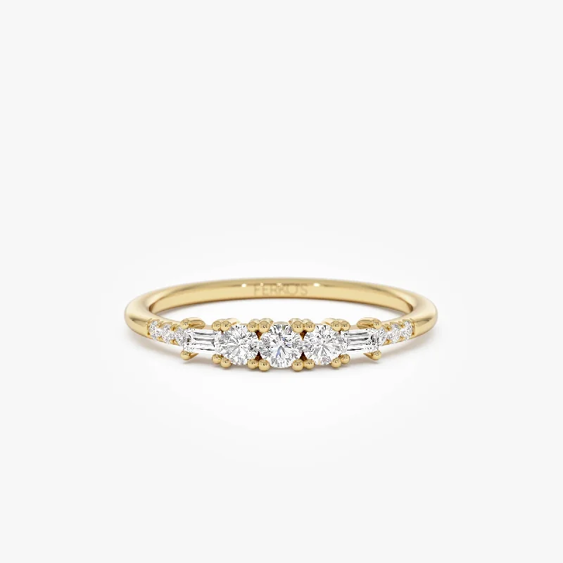 Customized engagement rings for women -14K Gold Round & Baguette Diamond Accent Ring