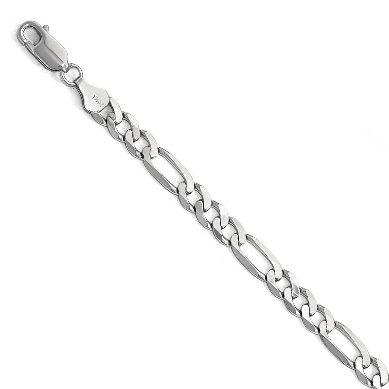 Leather bangles for women -Curata 14k White Gold 6.0mm Flat Figaro Chain Bracelet