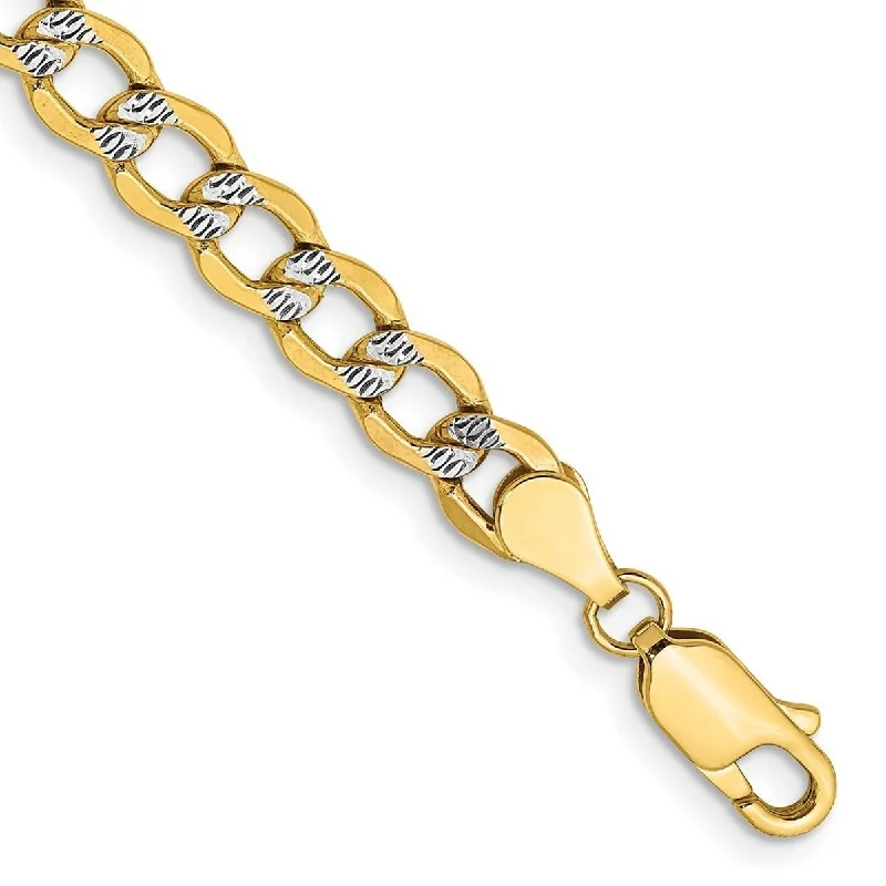 Luxury bracelets for women -Curata 14k 5.2mm Semi solid Pave Curb Chain Bracelet