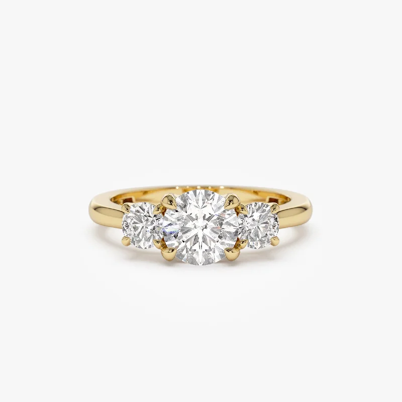 Exclusive engagement rings for women -1.50 ctw 14k Round Lab Grown Diamond Three Stone Engagement Ring - Grace